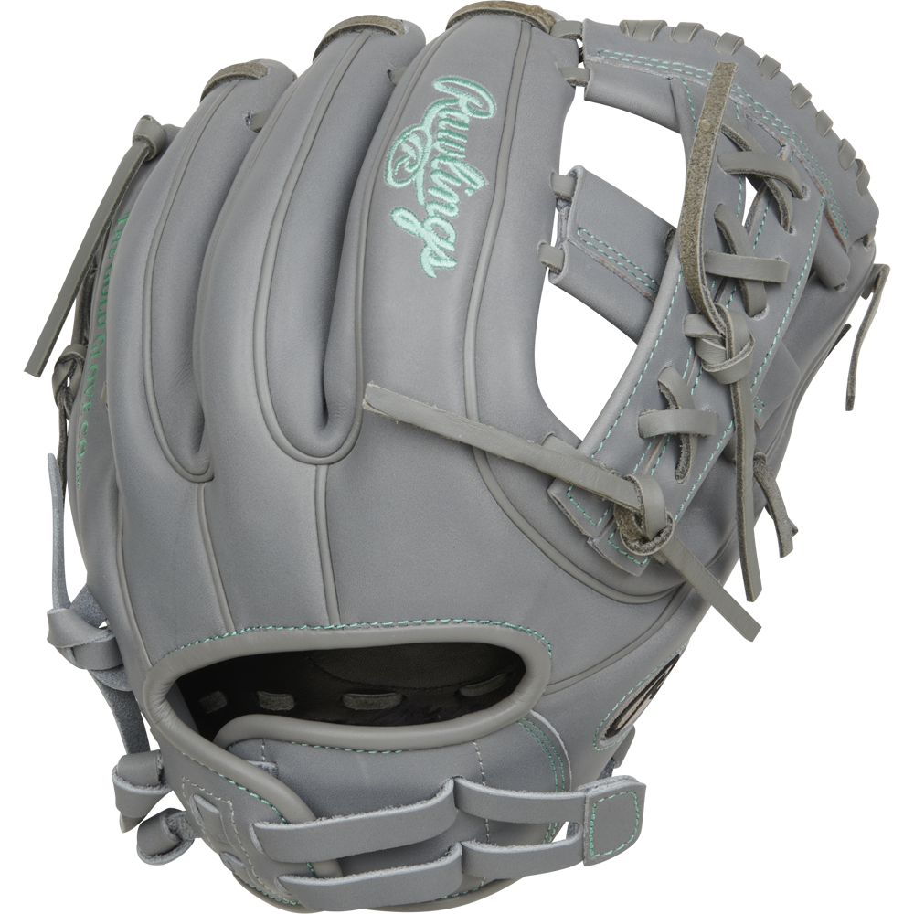 A Rawlings Liberty Advanced 11.75" Fastpitch Softball Glove (RRLA715-32G) made from full-grain leather rests on a white background.