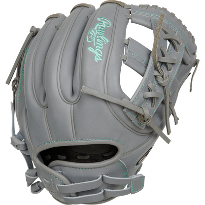 A Rawlings Liberty Advanced 11.75" Fastpitch Softball Glove (RRLA715-32G) made from full-grain leather rests on a white background.