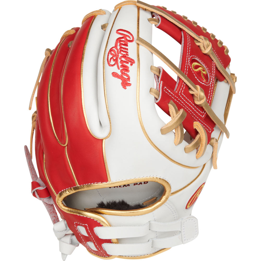 The Rawlings Liberty Advanced Color Sync 11.75" Fastpitch Softball Glove (RLA715SB-2WSG) is a red and white softball glove by Rawlings.