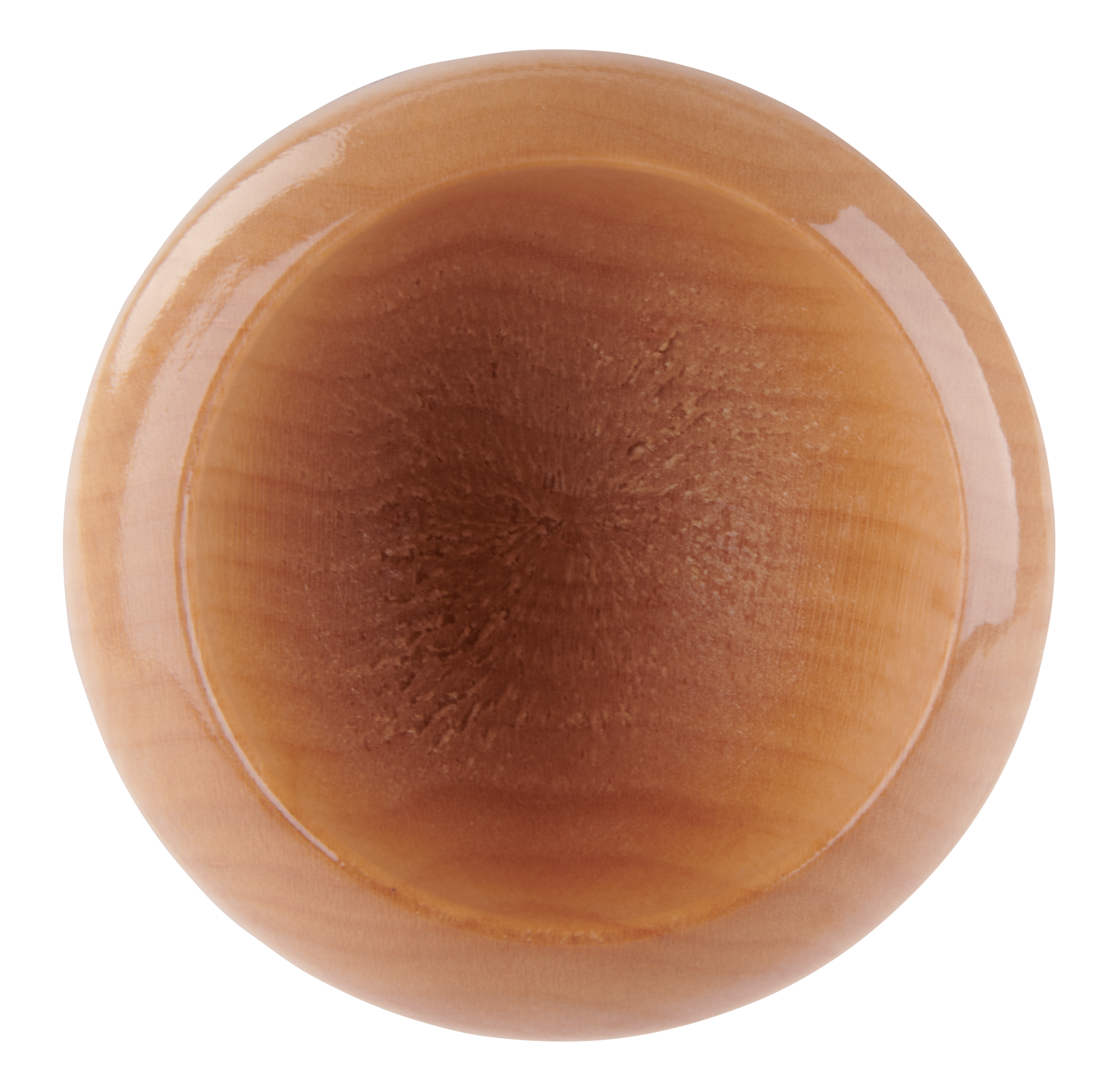A round, smooth, light brown wooden bowl viewed from above, showing its polished surface and natural wood grain patterns—reminiscent of the fine finish on a Rawlings Pro Preferred Youth Maple Wood Baseball Bat (RPPMMM13Y) by Rawlings.