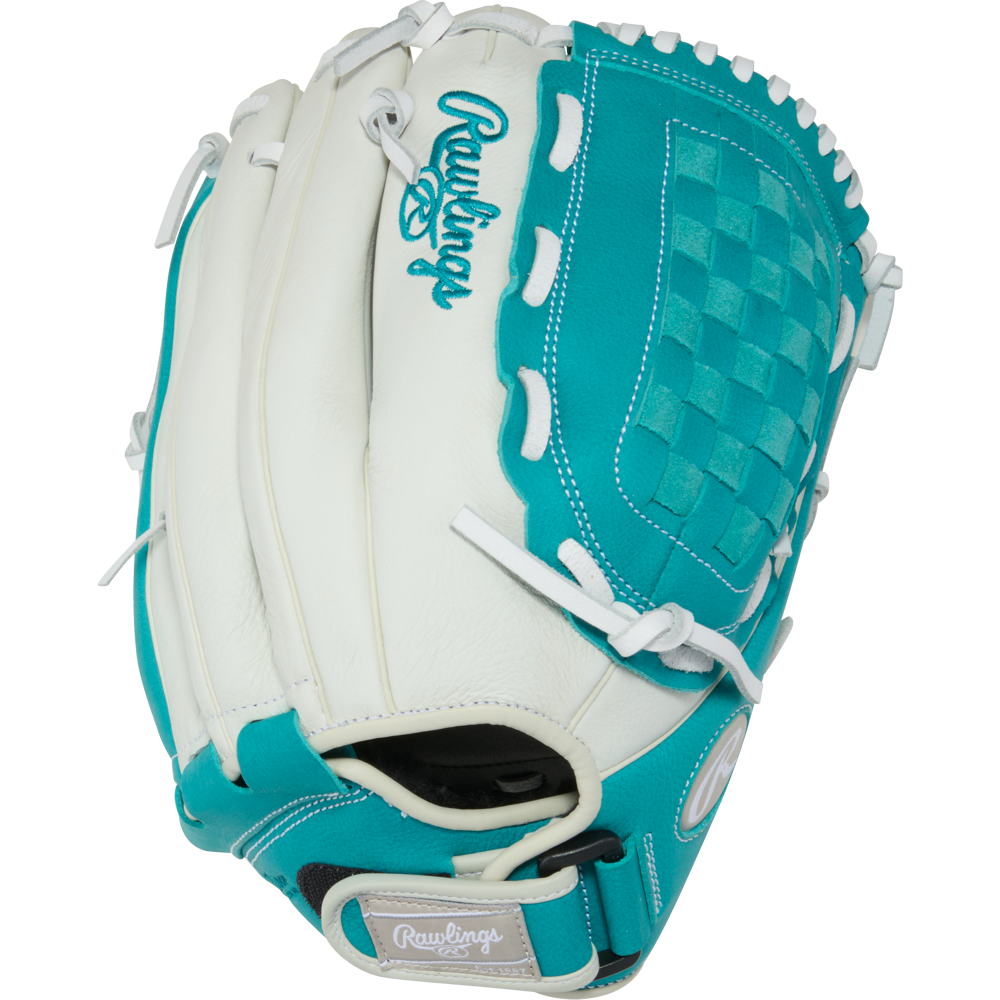 A close-up of the Rawlings Shut Out 12.5" Fastpitch Glove (RSO125W).