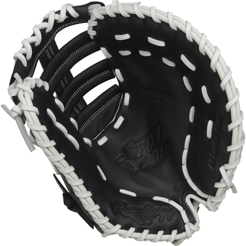 The Rawlings Shut Out 12" Fastpitch First Base Mitt (RRSOFBM12) is a black and white glove designed to help you make standout plays on the field.