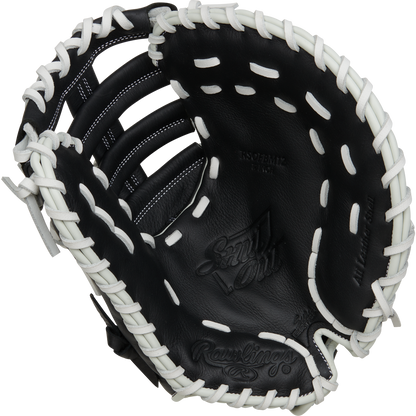 The Rawlings Shut Out 12" Fastpitch First Base Mitt (RRSOFBM12) is a black and white glove designed to help you make standout plays on the field.