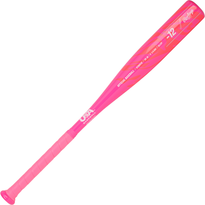 The 2025 Rawlings Storm (-12) 2 1/4" USA T-Ball Softball Bat (RTB5S12) is a bright pink youth bat with a wrapped handle and USA Baseball certification on the barrel.