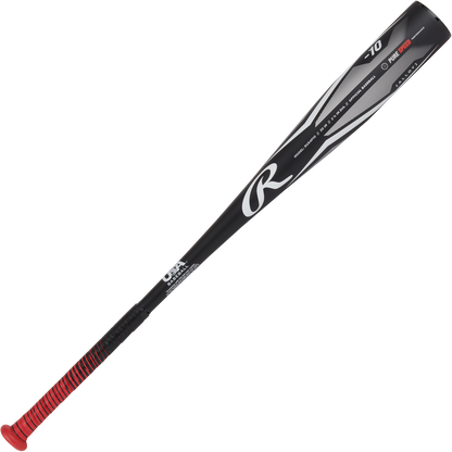 The 2024 Rawlings Peak (-10) USA Baseball Bat (RUS4P10) is black and silver with a red grip and a large R logo on the barrel, shown against a white background.