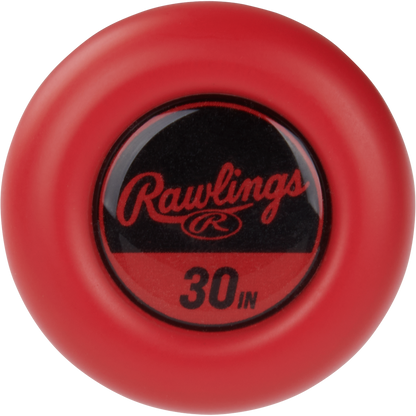 A red Rawlings bat knob with the Rawlings logo and "30 IN" in black on a circular label, made for youth bats like the 2024 Rawlings Peak (-10) 2 5/8" USA Baseball Bat: RUS4P10.
