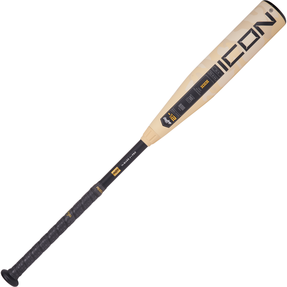 The 2025 Rawlings ICON (-12) 2 5/8" USA Baseball Bat (RUS5I12) offers young players excellent balance and performance with its black handle design.