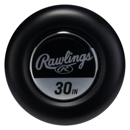 This black circular knob, featuring the Rawlings logo and "30 IN," is the end cap from a 30-inch 2026 Rawlings ICON (-10) USA Baseball Bat (RUS6I10)—a top-tier carbon composite bat built for performance.