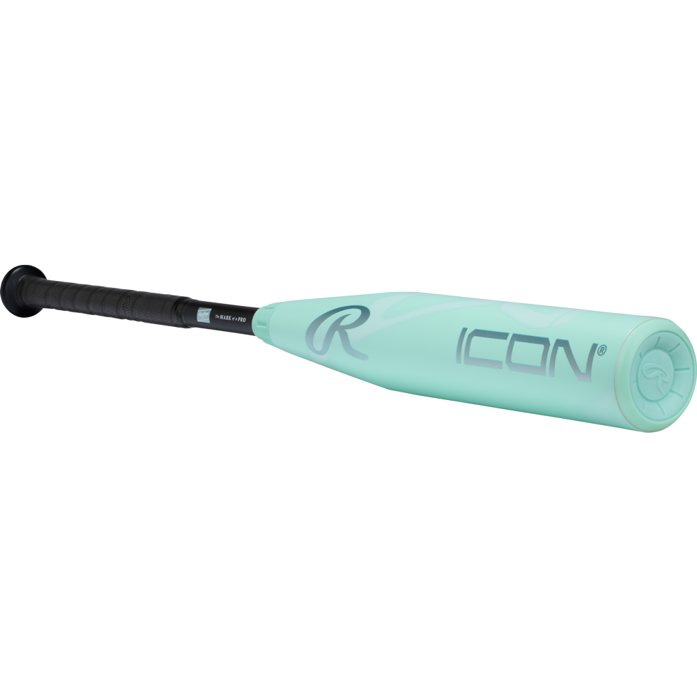 The 2026 Rawlings ICON (-10) 2 5/8" USA Baseball Bat (RUS6I10) is a light blue carbon composite bat with a black handle, featuring "ICON" and the Rawlings logo in gray on the barrel, shown on a white background.