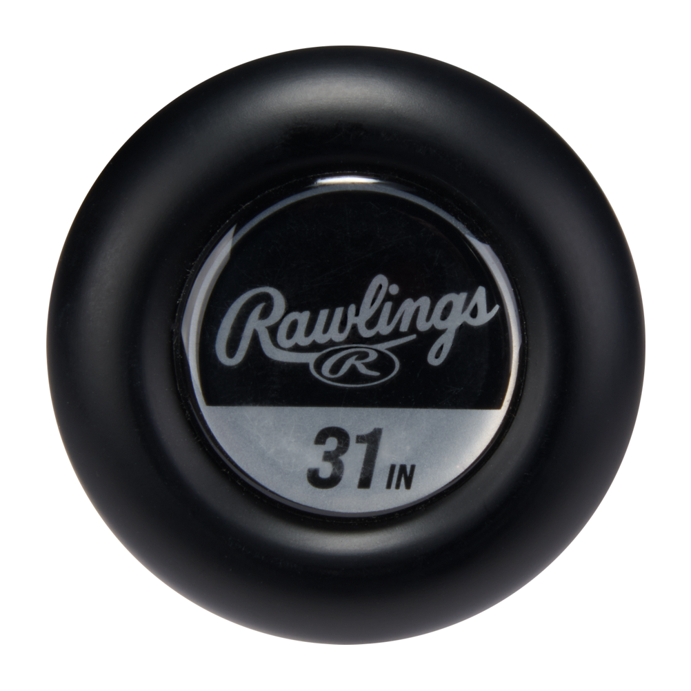 A black circular Rawlings bat weight with "Rawlings" and "31 IN" in white on the center label, shown on a white background—perfect for use with your Rawlings ICON (-5) 2 5/8" USA Baseball Bat: RUS6I5.