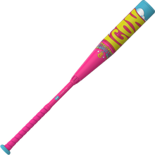 The 2026 Rawlings Icon Fest (-10) 2 5/8" USA Baseball Bat (RUS6IFP10) features a vivid design with a pink handle, turquoise accents, yellow, blue, and pink barrel, cartoon graphics, and "GOODNIGHT" in bold letters.