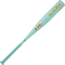 A teal 2026 Rawlings ICON CHOSEN ONE (-10) USA Baseball Bat features a textured handle, metallic gold ICON branding, and a gold R logo by the barrel, displayed on a plain white background.