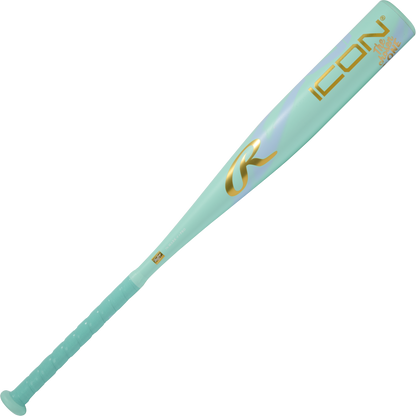 A teal 2026 Rawlings ICON CHOSEN ONE (-10) USA Baseball Bat features a textured handle, metallic gold ICON branding, and a gold R logo by the barrel, displayed on a plain white background.