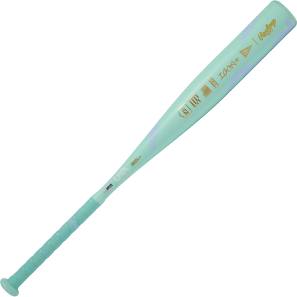 A 2026 Rawlings ICON CHOSEN ONE (-10) 2 5/8" USA Baseball Bat: RUS6IONE10 with a wrapped handle, turquoise finish, yellow branding, and "The Chosen One" text along the barrel is shown against a plain white background.