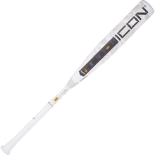 The 2025 Rawlings Icon (-8) 2 3/4" USSSA Baseball Bat (RUT5I8) features a white and silver carbon composite design with bold black ICON lettering near the barrel. Brand: Rawlings.