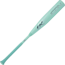 The 2026 Rawlings Icon (-10) 2 3/4" USSSA Baseball Bat (RUT6I10 DEMO) features a light teal design, textured grip, and silver logo, displayed on a plain white background.