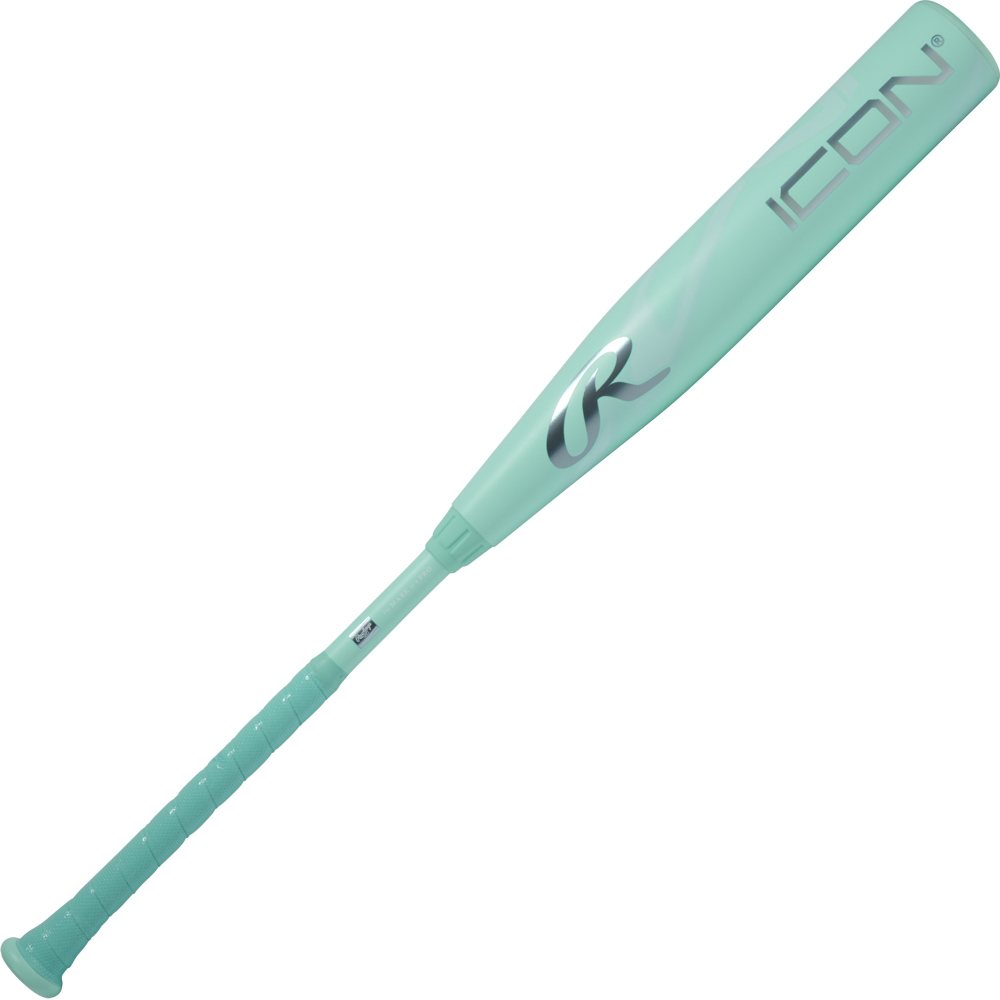 The 2026 Rawlings Icon (-8) 2 3/4" USSSA Baseball Bat (RUT6I8 DEMO), a carbon composite bat with a light teal color, textured grip, and silver branding, is displayed against a plain white background.