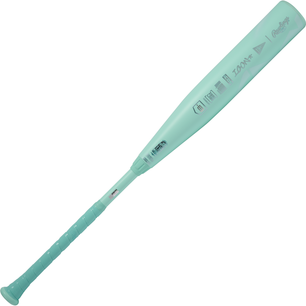 A 2026 Rawlings Icon (-8) 2 3/4" USSSA Baseball Bat (model RUT6I8, DEMO) with a light teal finish and textured grip, branded with silver Rawlings and ZOOM logos, is displayed on a plain white background.
