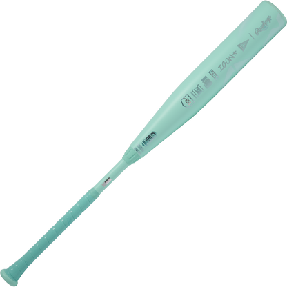 A 2026 Rawlings Icon (-8) 2 3/4" USSSA Baseball Bat (model RUT6I8, DEMO) with a light teal finish and textured grip, branded with silver Rawlings and ZOOM logos, is displayed on a plain white background.