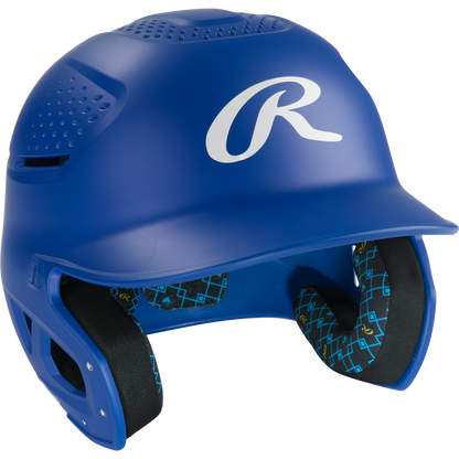 The Rawlings RX2 Matte Batting Helmet (RX2MAT) offers young players a stylish and reliable youth helmet, featuring a sleek blue design with a white logo.