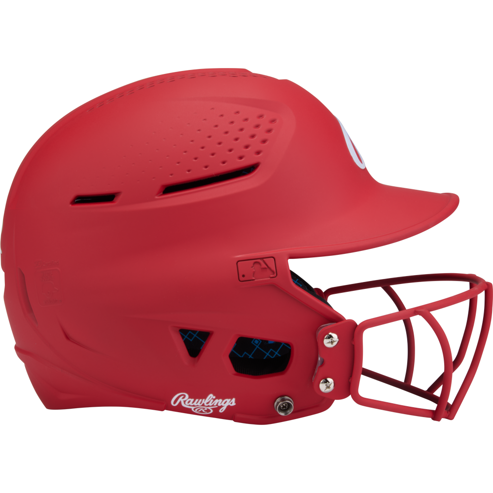 A Rawlings RX2 Matte Batting Helmet with Fastpitch Mask (RX2SBMAT), shown from the side on a plain white background.