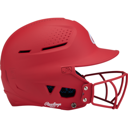 A Rawlings RX2 Matte Batting Helmet with Fastpitch Mask (RX2SBMAT), shown from the side on a plain white background.