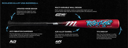 A 2026 Marucci CAT X RCKLESS (-8) 2 5/8" USA Baseball Bat (MSBCR8USA) with text overlay.