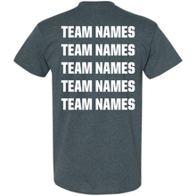 Dark gray 2027 NSA Salute to Service Fastpitch Tournament Shirt with the words TEAM NAMES printed in white stacked in five rows on the back.