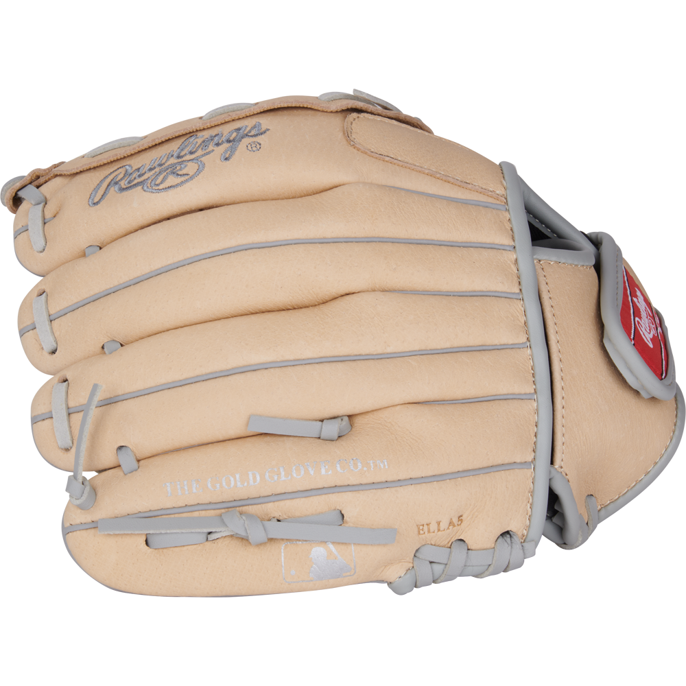 A tan 10.5" Rawlings Sure Catch Carlos Correa youth baseball glove (SC105CC) with gray laces, Rawlings logo, and THE GOLD GLOVE CO. stamped on the side. The glove is closed and shown from the outer side.