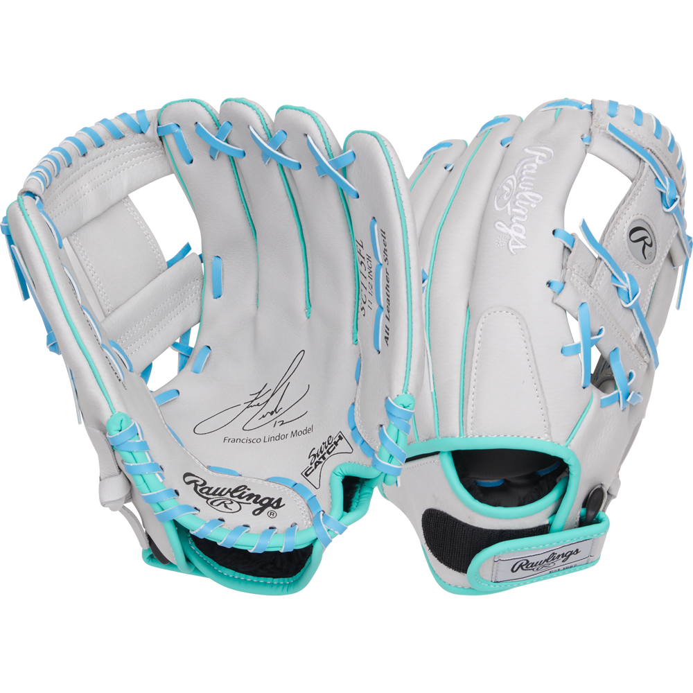 A Rawlings Sure Catch 11.5" Francisco Lindor Youth Baseball Glove (SC115FL) is shown on a white background.