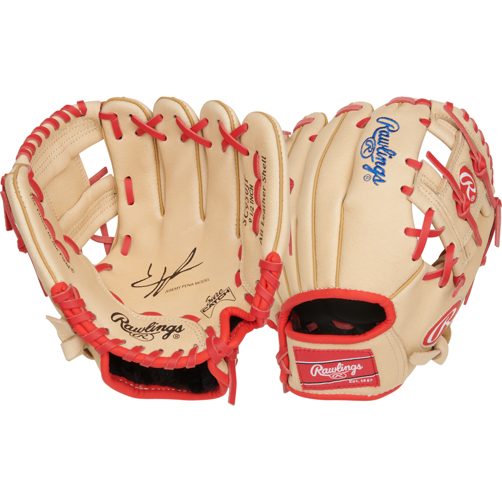 A Rawlings Sure Catch 9.5" Jeremy Pena Youth Baseball Glove (SC950JP) by Rawlings is displayed on a clean white background.