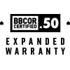 Black and white logo with text BBCOR Certified .50 Expanded Warranty in bold, block letters, indicating certification and warranty information.