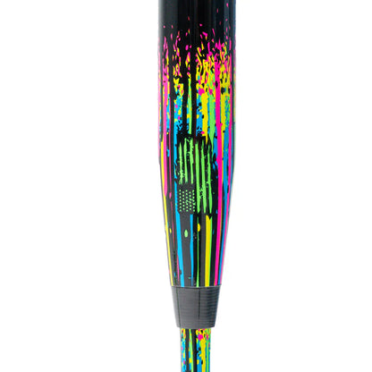 The 2026 Soldier Tank (-10) Fastpitch Softball Bat by Soldier Sports showcases a black base with neon pink, yellow, green, and blue splatter and drip designs, plus a light swing weight for quick, powerful hits.