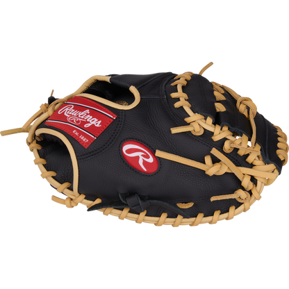The Rawlings Select Pro Lite 32" Adley Rutschman Baseball Catcher's Mitt (SPLCM32AR) is a youth mitt with a distinctive red logo, inspired by Adley Rutschman's glove.