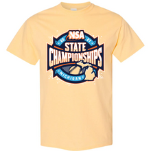Light yellow short-sleeve 2027 NSA Michigan State Championships Fastpitch Tournament Apparel featuring a 2027 graphic with a softball and an outline of Michigan.