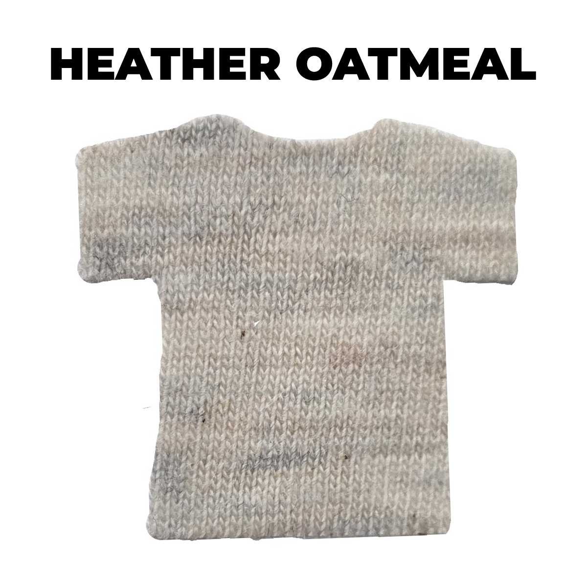 T-shirt-shaped swatch of speckled light gray knit fabric, labeled HEATHER OATMEAL for the 2027 NSA Summer Sizzle Fastpitch Tournament Shirt.