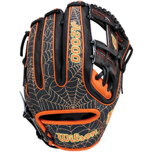 The Wilson A2000 1720SS 11.5″ Baseball Glove - GOTM October 2026 (WBG31001RT115) by Wilson showcases a bold black and orange design crafted from premium Pro Stock leather, featuring a signature spiderweb pattern—an exceptional addition for any Glove of the Month collector.