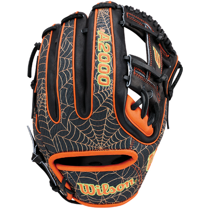 The Wilson A2000 1720SS 11.5″ Baseball Glove - GOTM October 2026 (WBG31001RT115) by Wilson showcases a bold black and orange design crafted from premium Pro Stock leather, featuring a signature spiderweb pattern—an exceptional addition for any Glove of the Month collector.