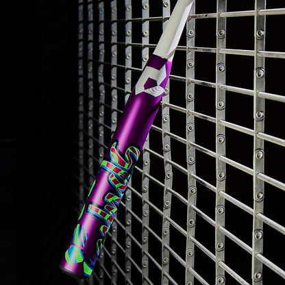 A 2025 DeMarini Spryte (-12) Fastpitch Softball Bat (WBD2553010) in purple with a white tip.