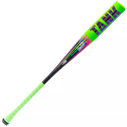 The Soldier Sports 2026 Soldier Tank2 (-3) BBCOR Baseball Bat (BB-1-26) features neon green and black colors, "TANK" in bold purple letters, a green grip, and a light swing weight for powerful hits.