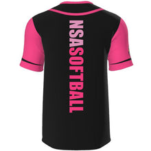 Show your support during Breast Cancer Awareness events with the National Softball Association NSA Breast Cancer Awareness Sublimated Short Sleeve Shirt by DSG Apparel, featuring a black and pink full dye sublimation design with white text.