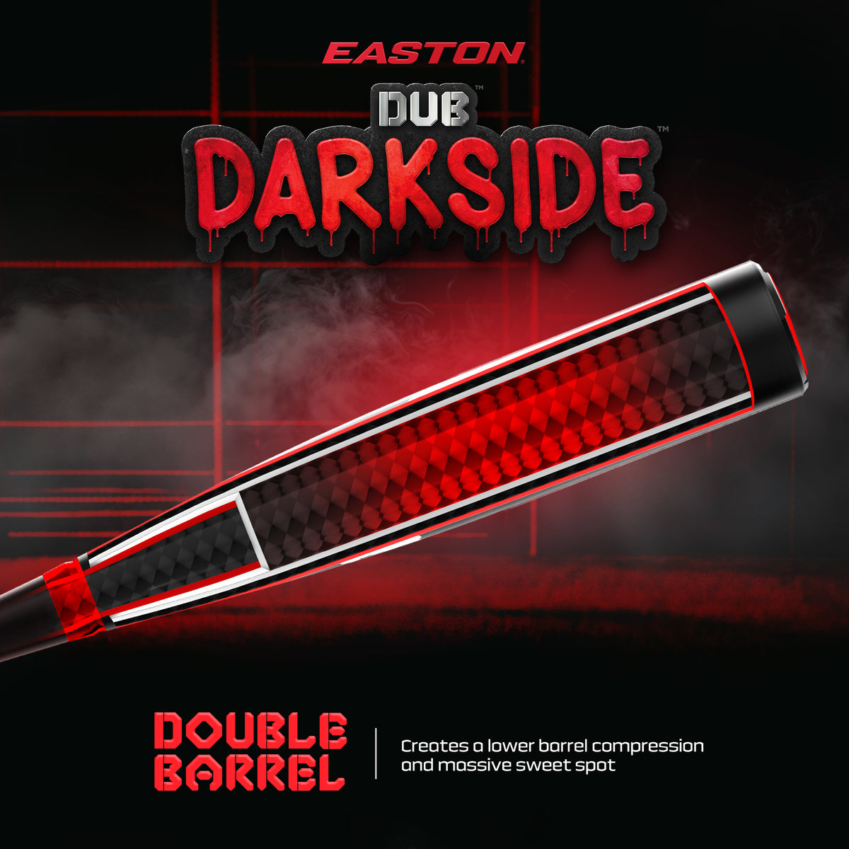 Introducing the 2027 Easton Dub Darkside (-10) 2 3/4″ USSSA Baseball Bat (EUT7DBDS10) in black and red with a carbon fiber pattern from Easton. This bat features Double Barrel Construction for lower barrel compression and an enlarged sweet spot, along with an Opti-Flex Handle designed to improve comfort and control at the plate.