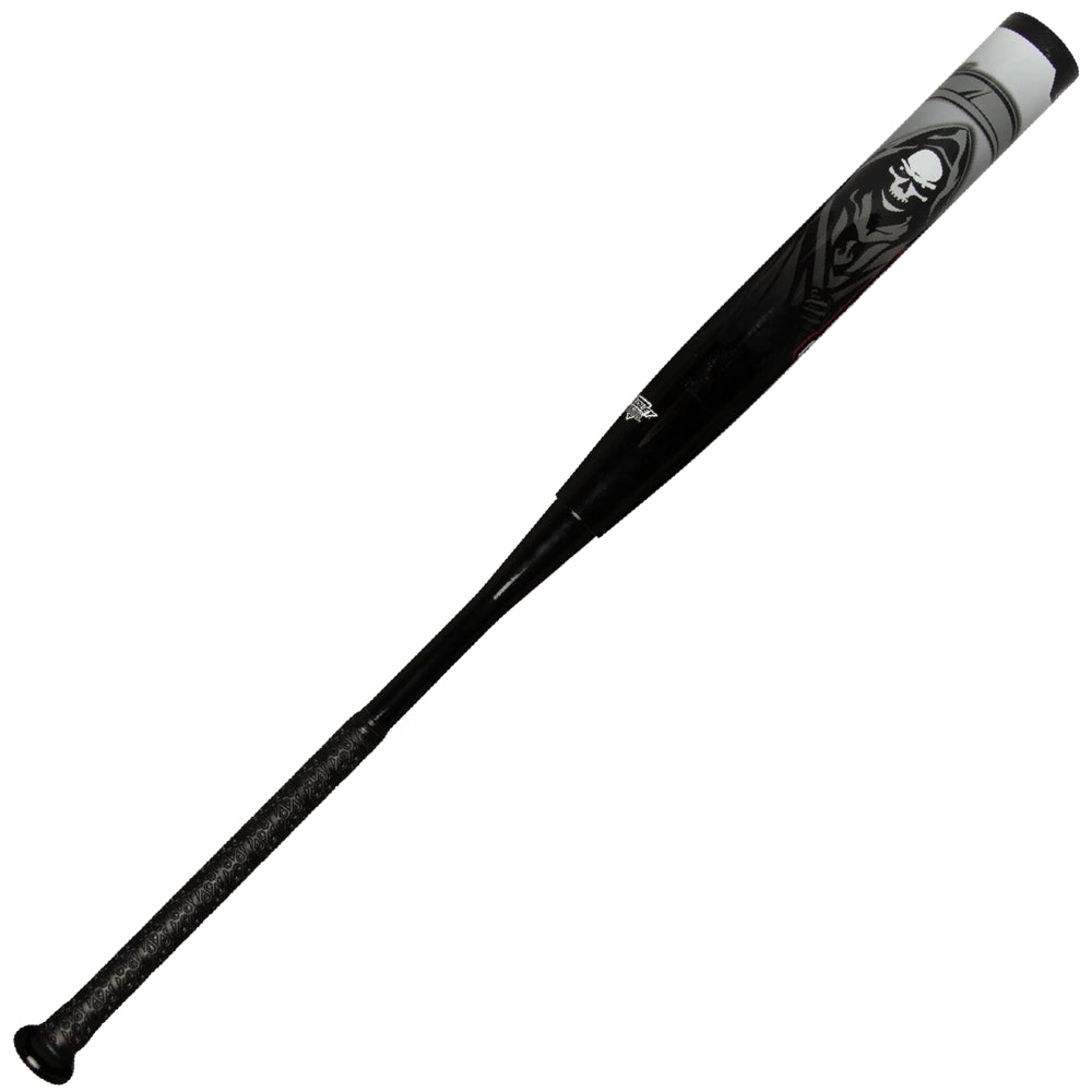 A 2025 Dudley Undertaker 12" Endloaded NSA USSSA Slowpitch Softball Bat (UNDERE) in black, featuring a textured grip and barrel graphic, endloaded for power, by Dudley; shown on a white background.