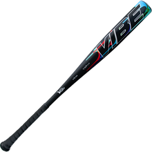 The 2025 Victus Vibe (-3) BBCOR Baseball Bat (VCBVIB) is a black, one-piece aluminum bat with a textured grip, large colorful "VIBE" lettering near the barrel, vibration reducing knob, and visible Victus branding and model details.