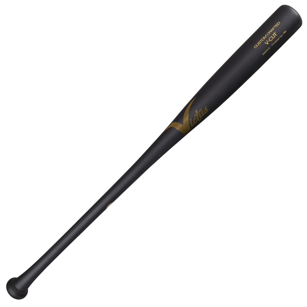 Black Victus Pro V Cut Maple Wood Bat: VFPC-CH with gold lettering on the barrel.