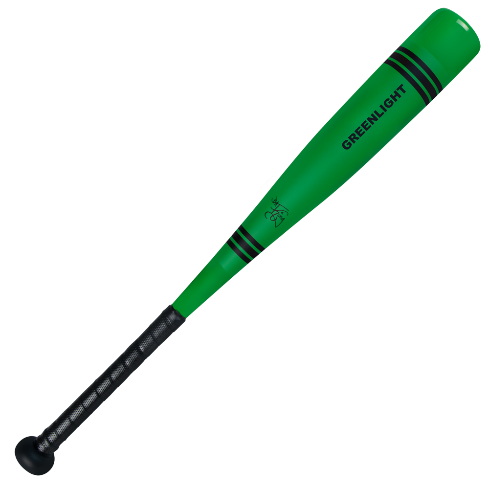 The Victus 2025 Vibe Crayon JBB (-10) USSSA baseball bat features a green aluminum barrel with black stripes, GREENLIGHT branding, a vibration reducing knob, and a black grip-wrapped handle. Displayed on a plain white background.