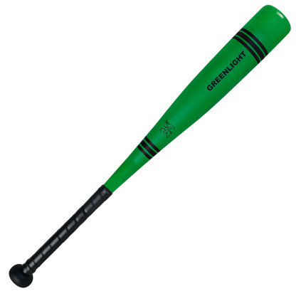 The Victus 2025 Vibe Crayon JBB (-10) USSSA baseball bat features a green aluminum barrel with black stripes, GREENLIGHT branding, a vibration reducing knob, and a black grip-wrapped handle. Displayed on a plain white background.