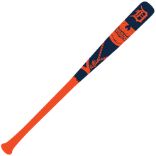 The Victus Detroit Tigers MLB Souvenir Bat (VMLBSMDET) features a vivid orange handle and barrel, with a navy design showing an orange skull, chain, "D," and "Vitals"—a perfect Detroit Tigers collectible from Victus.