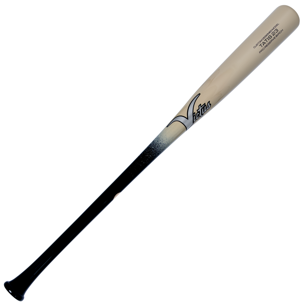 A light-colored Victus TATIS23 Fernando Tatis Pro Reserve Birch Wood Bat: VRWBTATIS fading to black at the handle, with the text TATIS 23 PRO RESERVE BIRCH printed on the barrel.