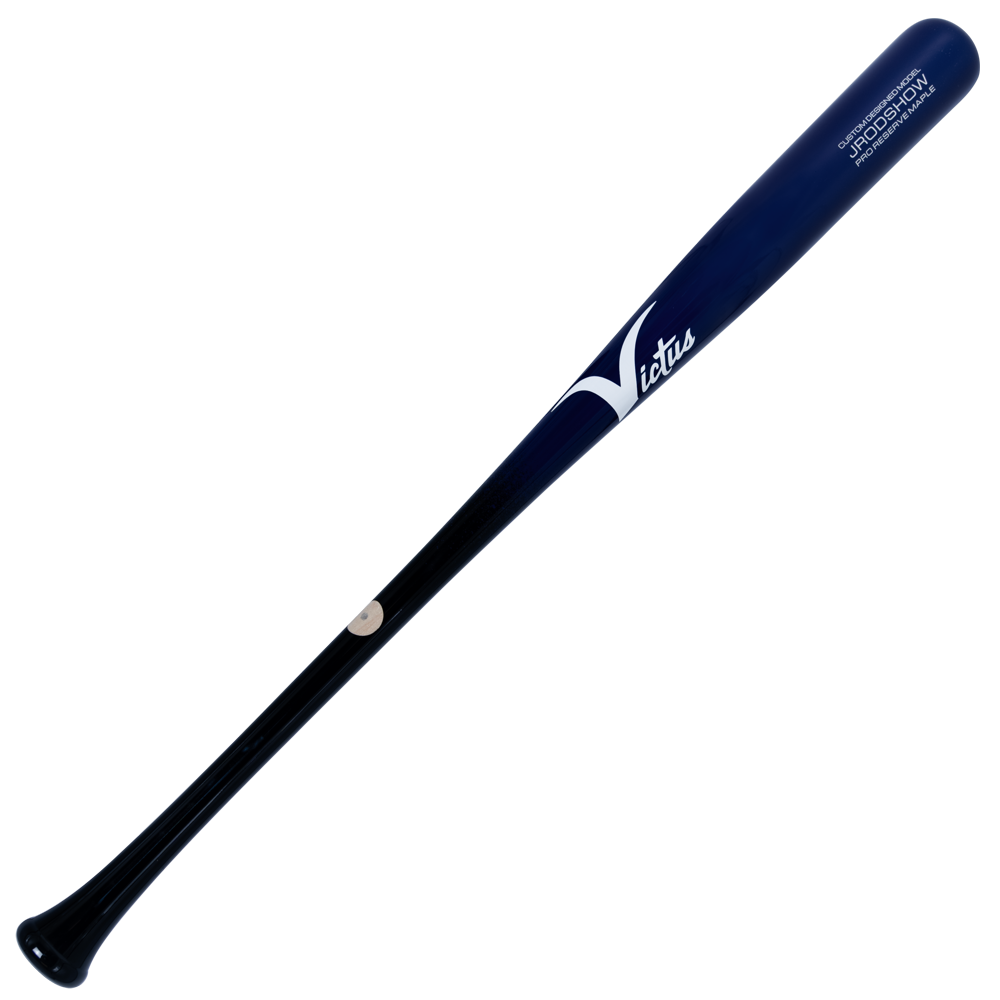 Navy blue Victus Julio Rodriguez JRODSHOW Pro Reserve Maple Wood Bat (VRWMJROD) with white branding and model text printed on the barrel.